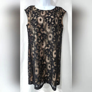 LOFT Women's Shift Dress 6P Black Tan Lace Overlay Classic‎ Contemporary Party